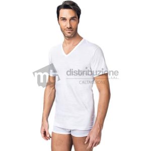 GIEFFETI MAGLIA UOMO M/M SCOLLO V COTONE 92066 BIANCO