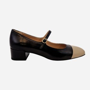 Franco Russo Ballerina Cinturino Nero/Beige 1111S